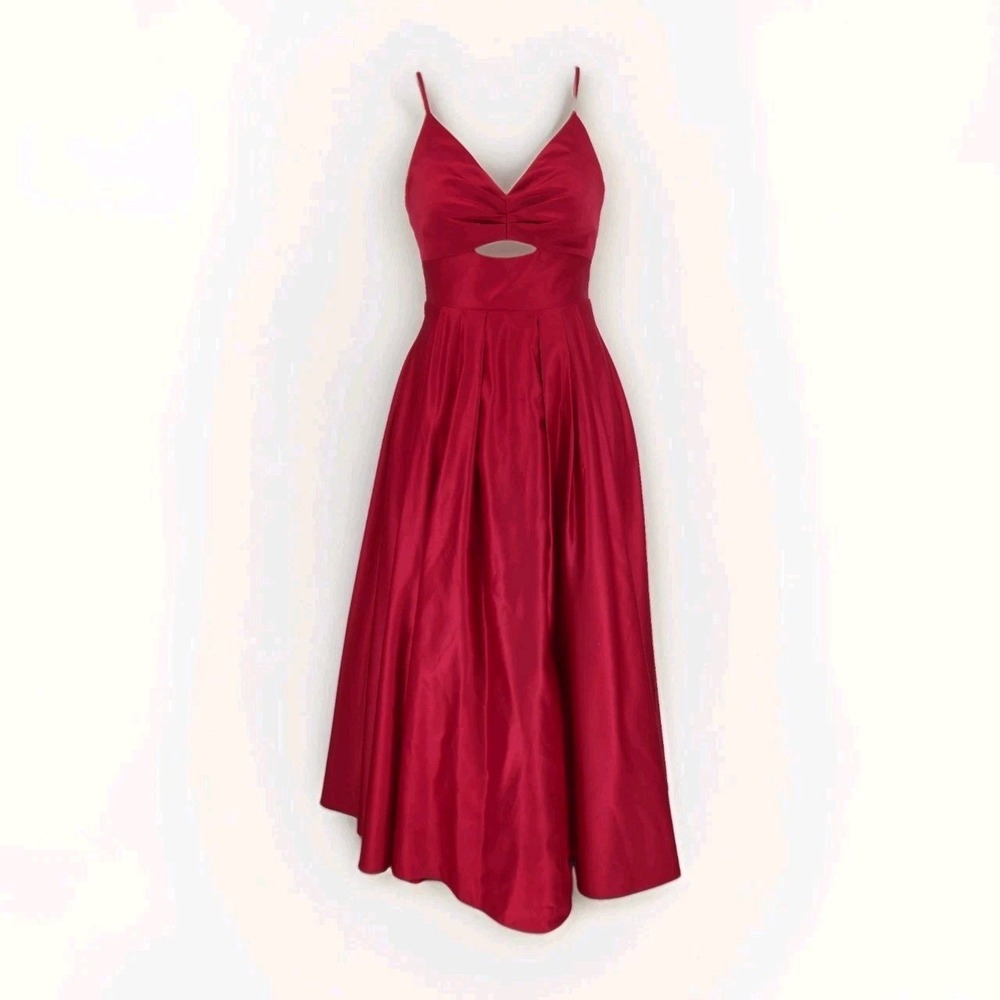 Blondie Nites Stacy Sklar 3803BN Size 5 Red Satin Lace-Up Prom Ball Gown Cross